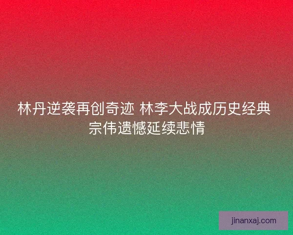 林丹逆袭再创奇迹 林李大战成历史经典 宗伟遗憾延续悲情